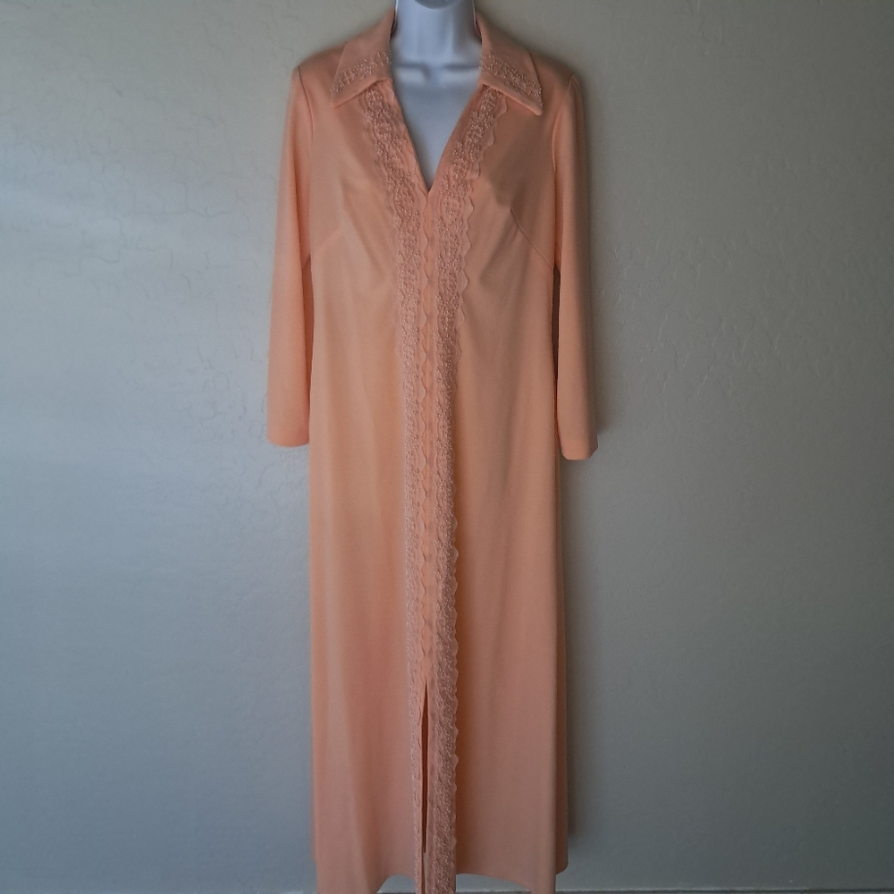 Vintage 1970s Maxi Evening Embellished Gown Women's Medium Long Sleeve